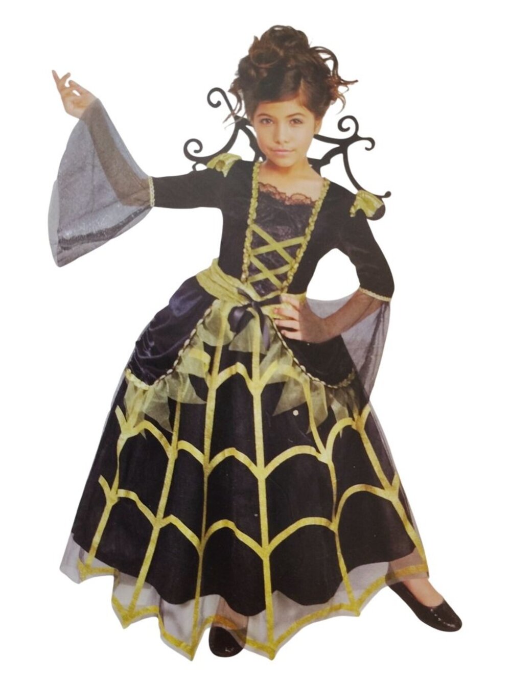Spiderella Costume Dress Collar Girls L 10 12 Halloween Spooky Witch Princess
